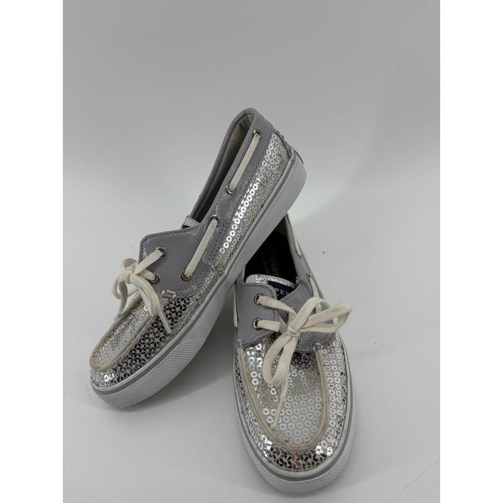 Sperry Top Sider Silver Leather Sequin Slip-On, Women's Size 6.5 - Picture 3 of 8